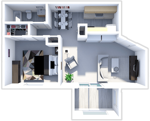 a floor plan of a 1 bedroom apartment
